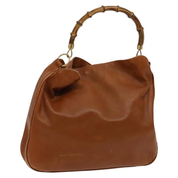 GUCCI Bamboo Shoulder Bag Leather Brown Gold 001 14 1577 Auth fm4551 - Picture 1 of 16